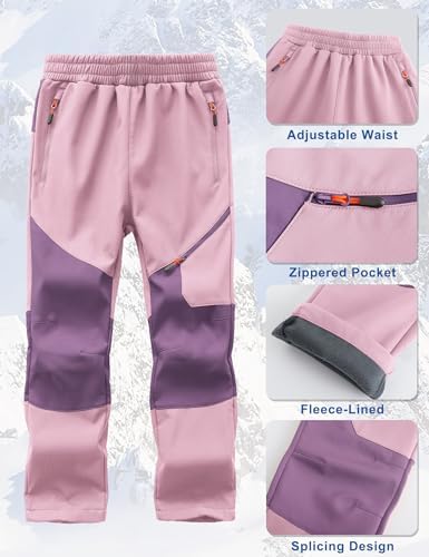 Kids Winter Pants Fleece Lined Waterproof Boys Ski Pants Thermal Outdoor Softshell with Zipper Pockets