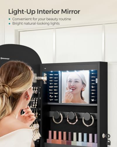 SONGMICS Jewelry Organizer, LED Jewelry Cabinet, Wall/Door Mounted