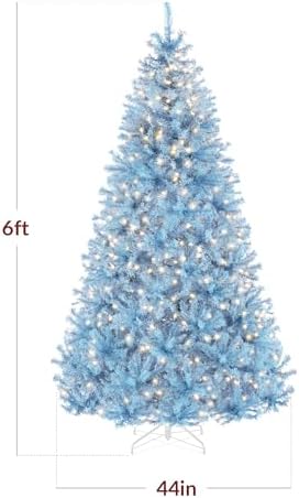 Best Choice Products 6ft Pre-Lit Baby Blue Christmas Tree, Full Artificial Holiday Decoration w/ 947 Branch Tips, 250 Lights, Foldable Base