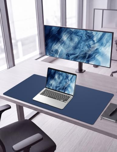 Leather Desk Pad Protector, 31.5" x 15.7", Midnight Blue Desk Mat