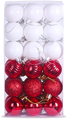GameXcel Christmas Balls Ornaments for Xmas Tree - Shatterproof Christmas Tree Decorations Small Hanging Ball Red & White 1.6 Inch x 36 Pack