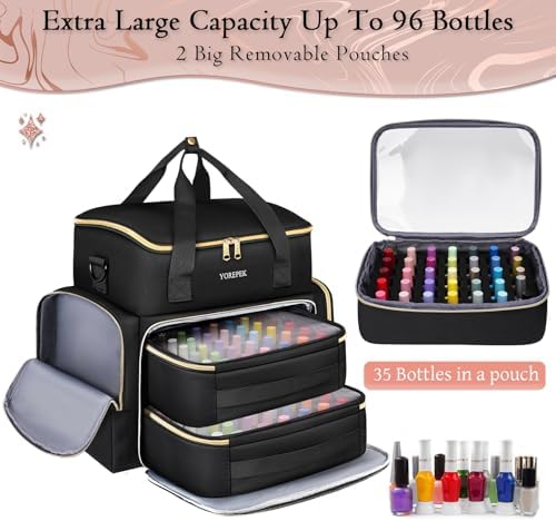 YOREPEK Large Nail Polish Organizer Case Holds 70 Bottles (15ml/0.5 fl.oz)