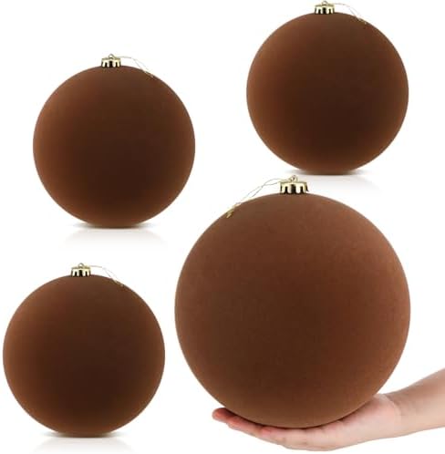 Hollowfly 4 Pcs 8 Inch Extra Large Velvet Christmas Balls Oversized Huge Big Christmas Tree Ornaments Balls for Family Holiday Xmas Tree Hanging