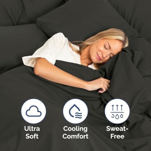 Full Size 4 Piece Sheet Set - Comfy Breathable & Cooling Sheets - Charcoal