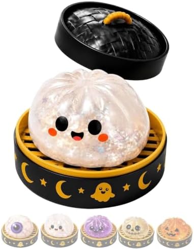 Halloween Spooky Pumpkin Stress Ball Squeeze Toy for Adults, Slow Rise Glitter DumplingSpooky Ghost Decorations, Halloween Cute Pumpkin Squeeze Fidget Toy for Stress Anxiety Relief(White Smile)