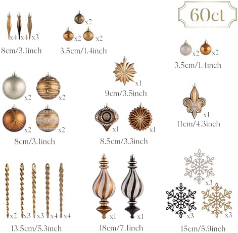 Valery Madelyn 60ct Christmas Tree Decorations Ball Ornaments Set