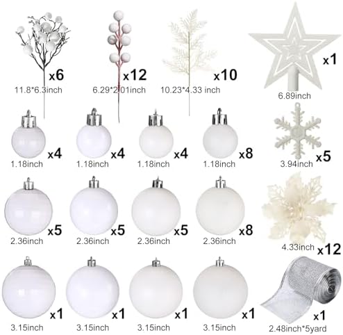 Sratte 94 Pcs Christmas Tree Ornaments Decoration Set, White