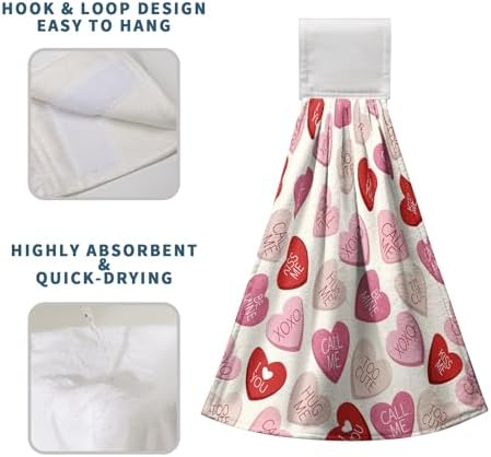 Valentines Day Kitchen Hanging Towels Red Pink Heart True Love Hand Towel with Hanging Loops Valentine Holiday Wedding Dish Washcloths Soft Absorbent Fingertip Dish Tea Bar Tie Towel Set of 2