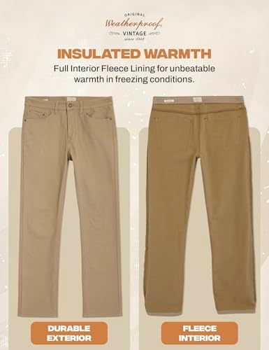 Weatherproof Vintage Fleece Lined Pants Men's - Regular Fit | Soft & Warm, Cold Weather Insulated Canvas Winter Pants for Men
