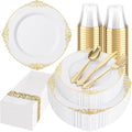 Hioasis 175 Pcs White Gold Plates for Wedding
