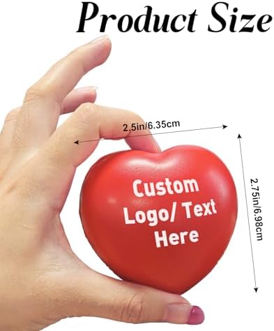 100Pcs Custom Heart Stress Balls Bulk – 9 Colors PU Foam Squeeze Balls Personalized with Logo/Text/Image, Fun Party Favors & Holiday Giveaways for Adults