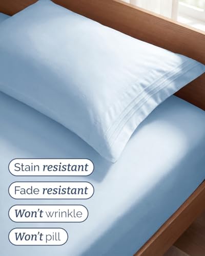 Twin Size 3 Piece Sheet Set - Breathable & Cooling Sheets - Light Blue