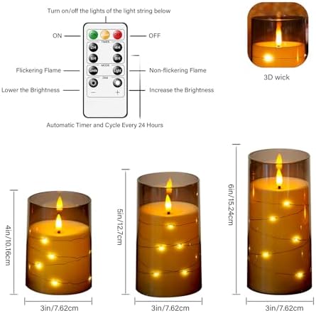 kakoya Flameless LED Candles with Timer 12 Pc Flickering Flameless Candles for Romantic Ambiance and Home Decoration Stable Acrylic Shell,with Embedded Star String，Battery Operated Candles(Grey)