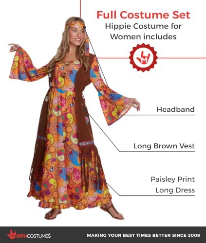 Morph Hippie Costume Women, 70s Outfits for Women, Halloween Costumes