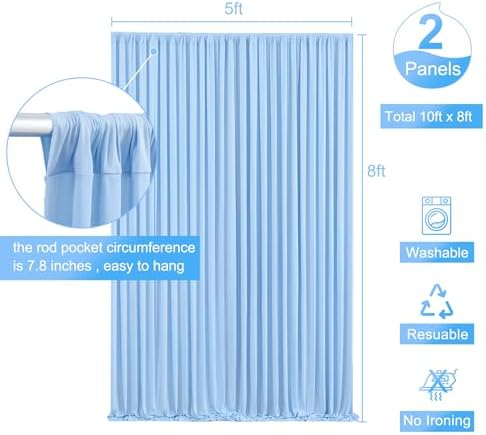 Baby Blue Backdrop Curtain for Baby Shower Parties Wrinkle Free Light Blue Curtains Backdrop Drapes Fabric Decoration for Birthday Party Photography 5ft x 8ft,2 Panels