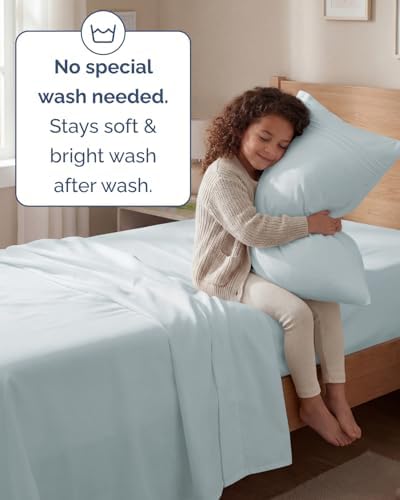 Twin Size 3 Piece Sheet Set - Comfy Breathable & Cooling Sheets - Ice Blue