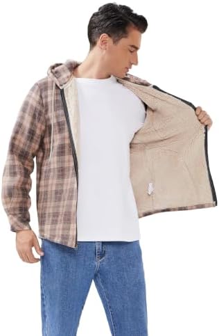 Elesuit Men's Full Zip Fleece Flannel Jacket Shirt Plaid Cotton Hoodie Coat
