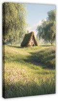 JDBeehpy Thatched Cottage Wildflower Meadow Framed Wall Art 12x18inch