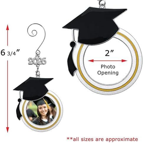 Graduation Photo Ornament 2026 & 2027 with Dated Charms, Graduation Cap Keepsake Ornament for Senior Students, High School or College Graduation Gift, Graduate Decoration, Gift Bag Included, 3 Inch