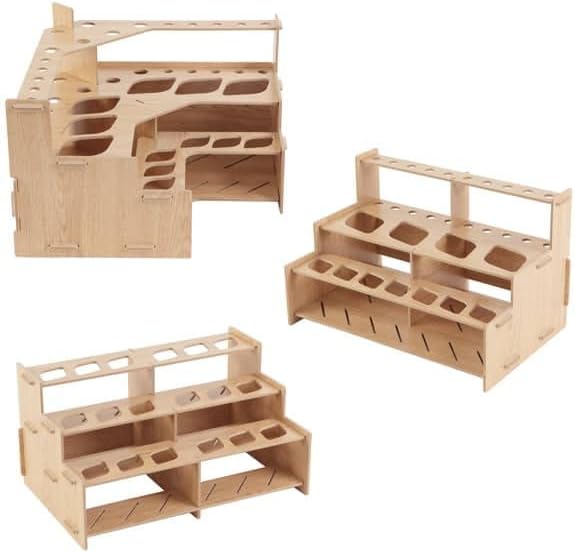 HG Art Concepts Mezzo Artist Brush and paint Tube Organizer Rack Set 3 Pieces - Wood Grain Laminate Multi-Layer Storage Display Stand for paintbrushes, Oil & Acrylic paints