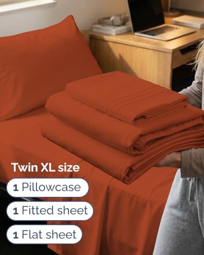 Twin XL Size 3 Piece Sheet Set - Breathable & Cooling Sheets - Terracotta