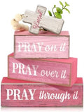 Moucuny 4 Pcs Pink Christian Table Decor Cross Wooden Bible Verse Sign