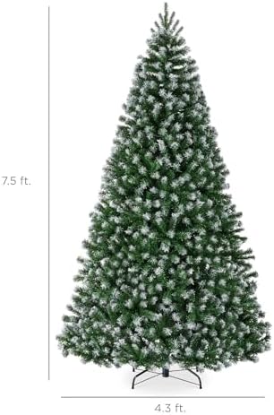 Best Choice Products Artificial Frosted Christmas Tree, 7.5ft Premium Unlit Realistic Spruce Holiday Décor w/Dense Branches, Metal Base - Green Spruce
