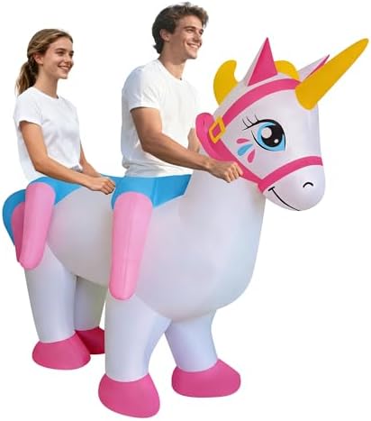 Inflatable Unicorn Air Blow Up Adult Couple Two Person Riding Costume Outfit for Halloween Christmas Easter Party Team Building