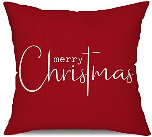 Allorry Christmas Pillow Covers Merry Christmas Throw Pillow Decorative Christmas Red Cotton Cloth Linen Cloth Pillow Cover Sofa Cover Decorative Rectangle Length 20X20 inches