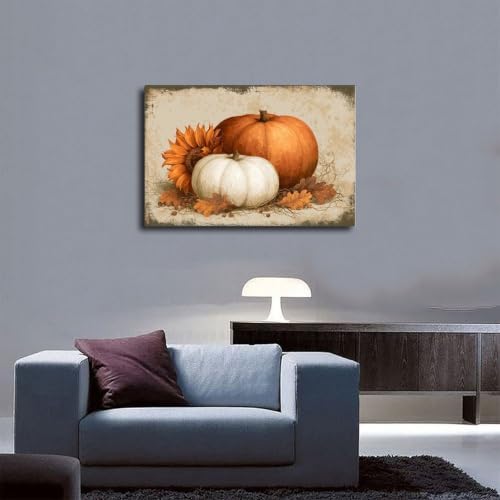 JDBeehpy Vintage Orange White Pumpkin Canvas Painting Framed 12x18inch