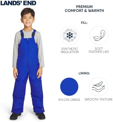 Lands' End Unisex Kids Squall Waterproof Adjustable Insulated Iron Knee Snow Bib Overalls