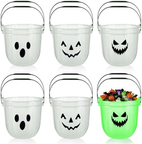 Glow In The Dark Halloween Candy Buckets,Plastic Trick or Treat Pail,12 PCS