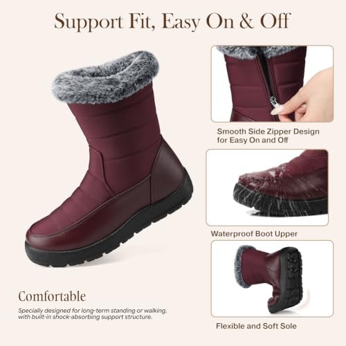 SHIBEVER Women Winter Snow Boots: Waterproof Fur Insulated Warm Ankle Boot