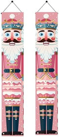 2PCS Christmas Nutcracker Porch Banner Decorations 71 x 12 Inch Pink Nutcracker Soldier Hanging Sign Vertical Holiday Wall Decor for Indoor Fireplace Doorway Winter Party Setup