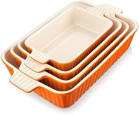 MALACASA Casserole Dishes for Oven, Ceramic Baking Dishes Set of 4,Orange