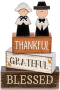 Lineshading 4 Pcs Wooden Fall Pilgrim Block Signs Tabletop Decor