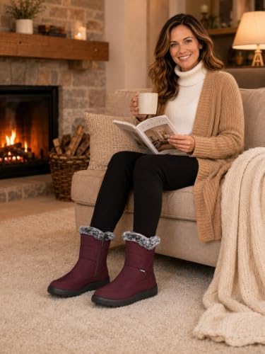SHIBEVER Women's Winter Snow Boots: Waterproof Fur-Lined Ankle Booties