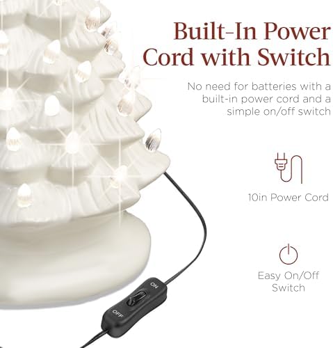 Best Choice Products 15in Ceramic Christmas Tree, Pre-lit Hand-Painted Tabletop Holiday Tree, 2 Star Toppers, 64 Lights - White w/Warm White Bulbs