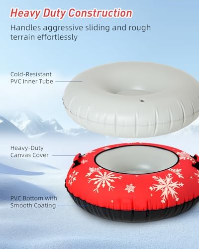 42" Heavy Duty Snow Tube 1/2 Pack with Premium Canvas Cover for Kids Ages 13+ Adults, Inflatable Snow Tube Sled with Thickened Bottom Tow Strap Repair Kit, Outdoor Winter for Sledding