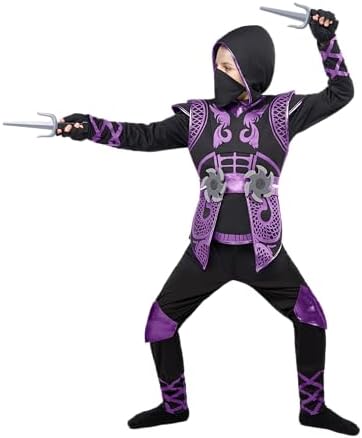 Spooktacular Creations Purple Ninja Costume Set, Ninja Jumpsuit with Foam Accessories for Kids, Toddler Halloween Outfit for Ideas Cosplay Party (Medium, 8-10 yrs)