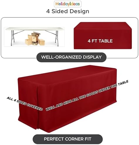 HolidayIdeas 4-Pack Red Fitted Tablecloth for 6ft Tables Christmas Decor