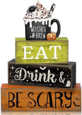Lineshading 4 Pcs Halloween Wooden Block Signs, Eat Drink Be Scary Decor