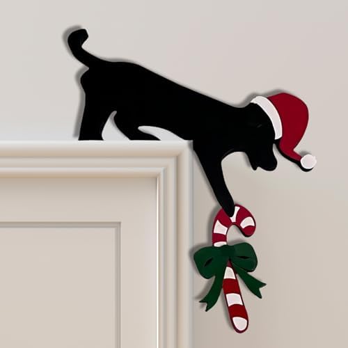 Christmas Door Topper Holiday Home Decor Funny Snowman Santa Claus Top Door Frame Corner Sign Decorations, Windows Walls DIY Craft for Christmas Party Ornament (Dog)