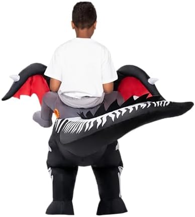Spooktacular Creations Halloween Dragon Skeleton Inflatable Costume Kids, LED Light Eye Ride on Skeleton Dinosaur Blowup Suit
