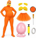 9Pcs Orange Jumpsuit Costume Accessories with Tutu Skirt,Fake Belly,Mustache,Eyebrows,Face Paint for The Halloween