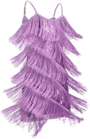 IDOPIP Kids Girls 1920s Flapper Dress Tassels Sequins Fringe Latin Dance Dress Gatsby Halloween Party Ballroom Dance Costumes
