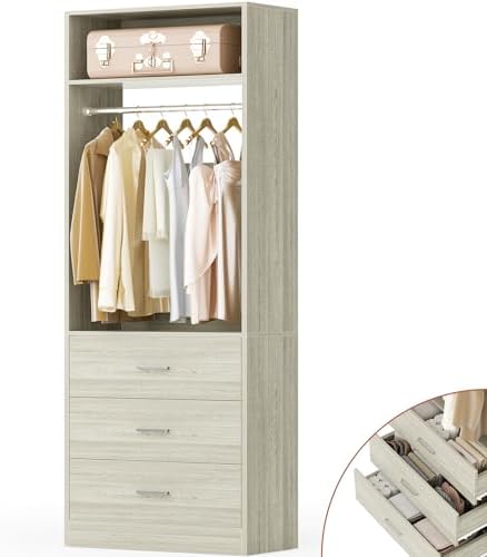 Besiost Freestanding Closet System with 3 Drawers, Wood Closet Organizer