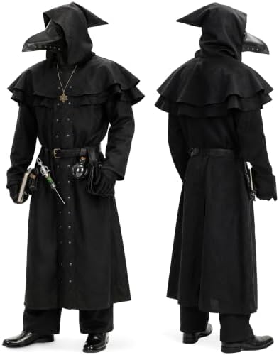 Adult Plague Doctor Costume Set for Men Renaissance Medieval Costumes with Accessories for Halloween Cosplay