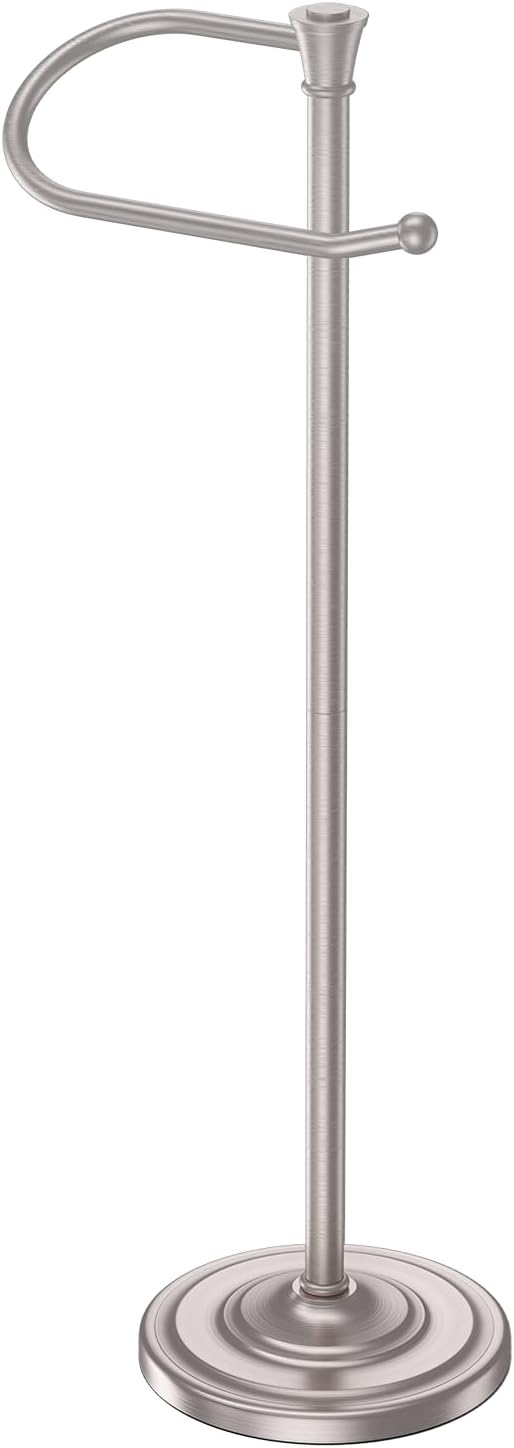 Toilet Paper Holder Free Standing, 25” H Stainless Steel Nickel Toilet Paper Stand, Weighted Base Floor Tissue Roll Holder for Bathroom,Toilet Roll Stand