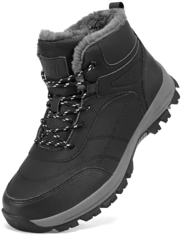 Mens Winter Snow Boots with Warm Fur Lined Non Slip Comfort Hiking Booties
